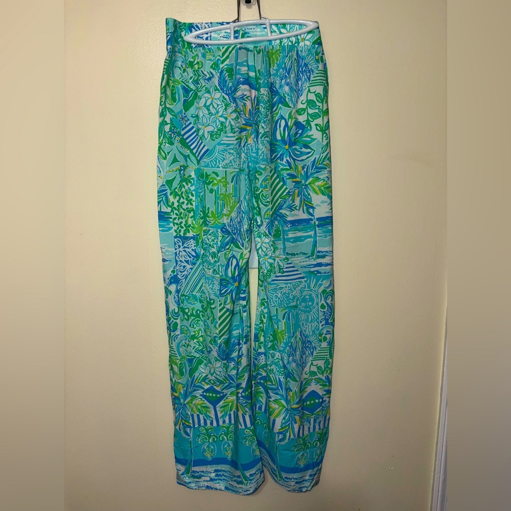LILLY PULITZER Whisper Blue Green Bal Harbour Mid-Rise Palazzo Pants Large NWT - Picture 10 of 15